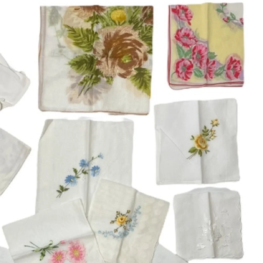 Vintage Gloves & Vintage Handkerchief Set Romantic Floral Antique Linen Bundle